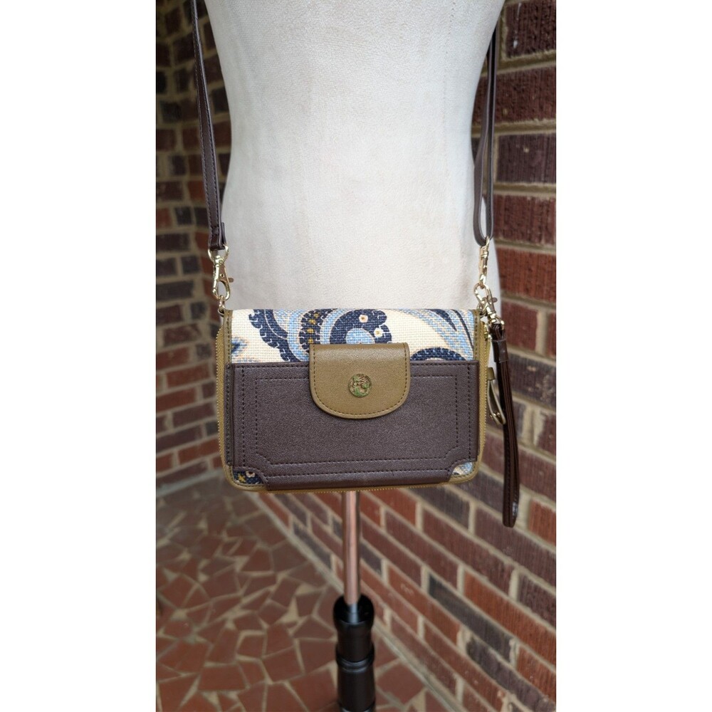 Spartina 449 Paisley Crossbody Wallet -Linen & Leather-Adjustable Strap Wristlet